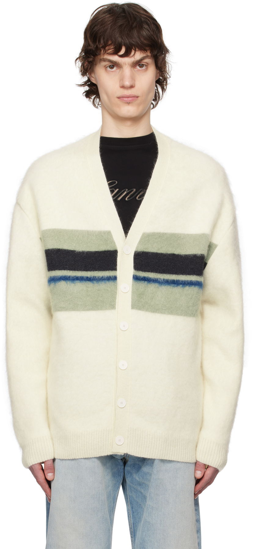 Džemper LANVIN Lanvin Striped Brushed Mohair Cardigan Bijela | RM-CA0034-K052-P25
