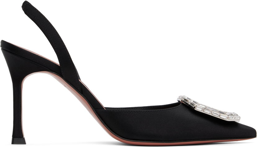 Tenisice i cipele Amina Muaddi Sling 90 Satin Heels with Crystal Buckle Crna | CAMELIA SLING 90 SR SATIN