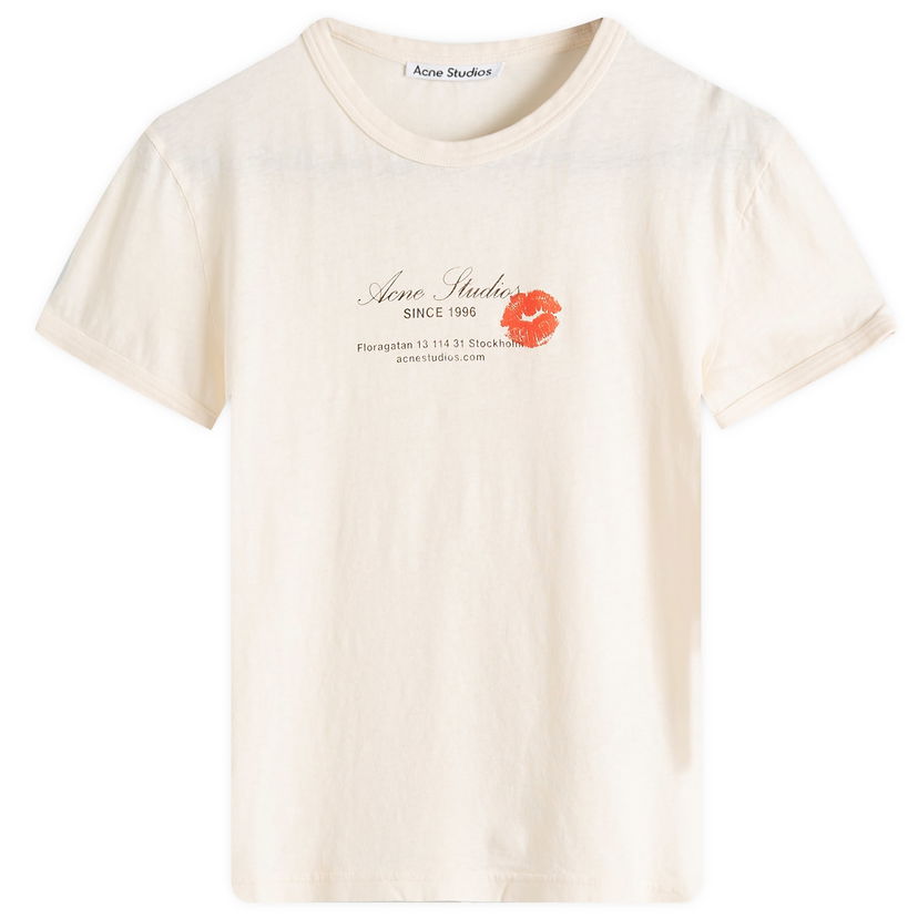 Majica kratkih rukava Acne Studios Acne Studios Etza Kiss Business Card Logo Shrunken T-Shirt, Size Large Bež | AL0460-AR8