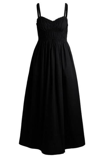Haljina BOSS Ruched Bodice Cotton-Poplin Midi Dress Crna | 50537919