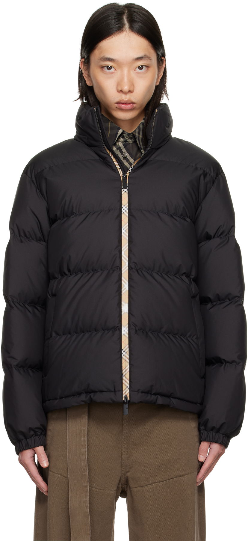 Pernata jakna Burberry Burberry Snowdon Checker-Tape Down Jacket Crna | 8113810