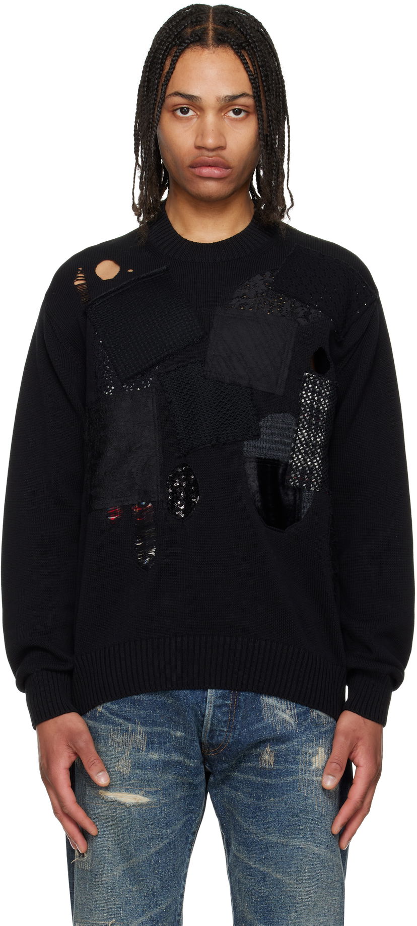 Džemper Junya Watanabe Junya Watanabe Patchwork Knit Sweater Crna | WO-N006-051