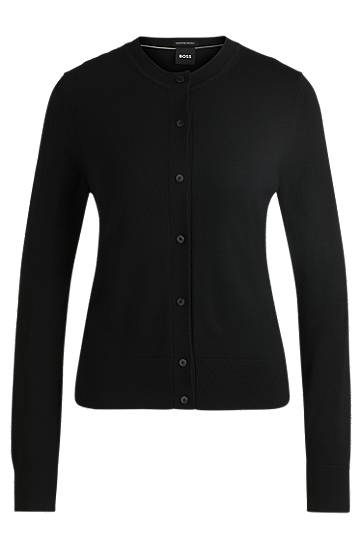 Džemper BOSS Merino Wool Button Cardigan Crna | 50492552