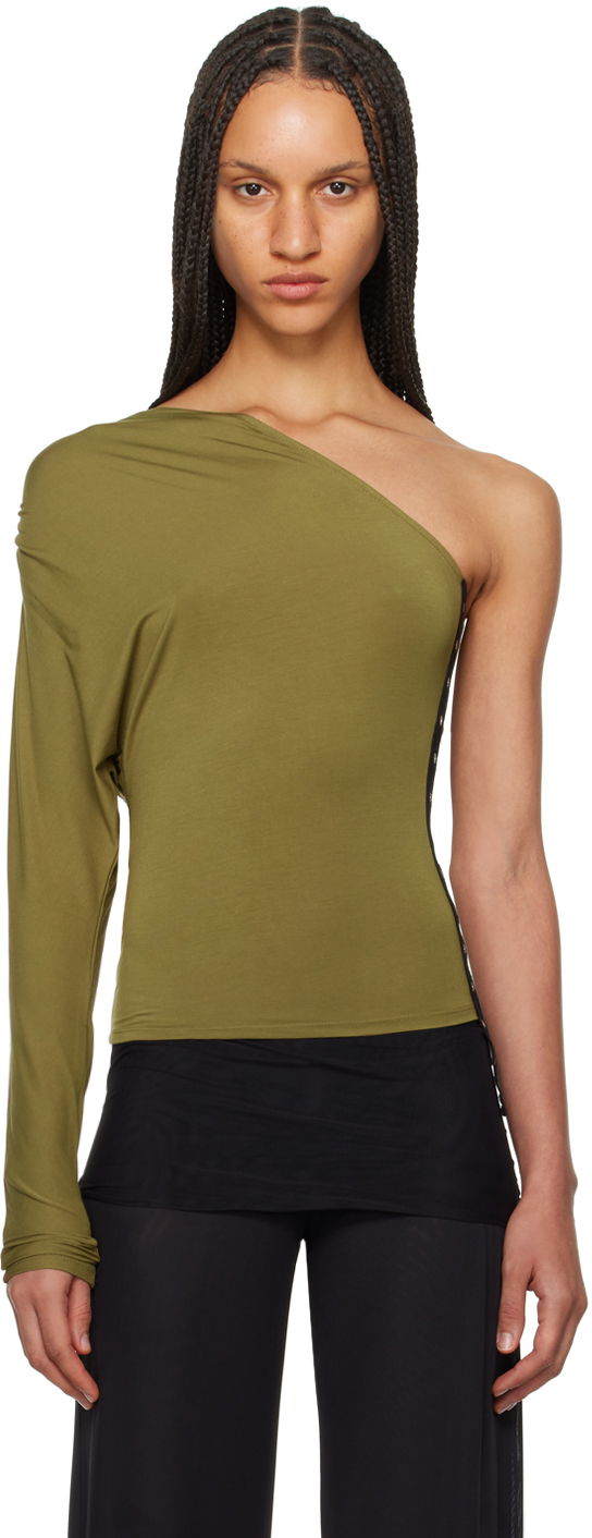 Majica bez rukava Miaou Miaou Katia One-Shoulder Long Sleeve Top Zelena | 7095TJBCED