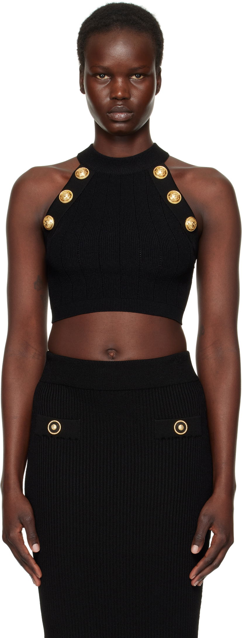 Suknja Balmain Balmain Halterneck Knit Cropped Top Crna | EF1AB390KB07