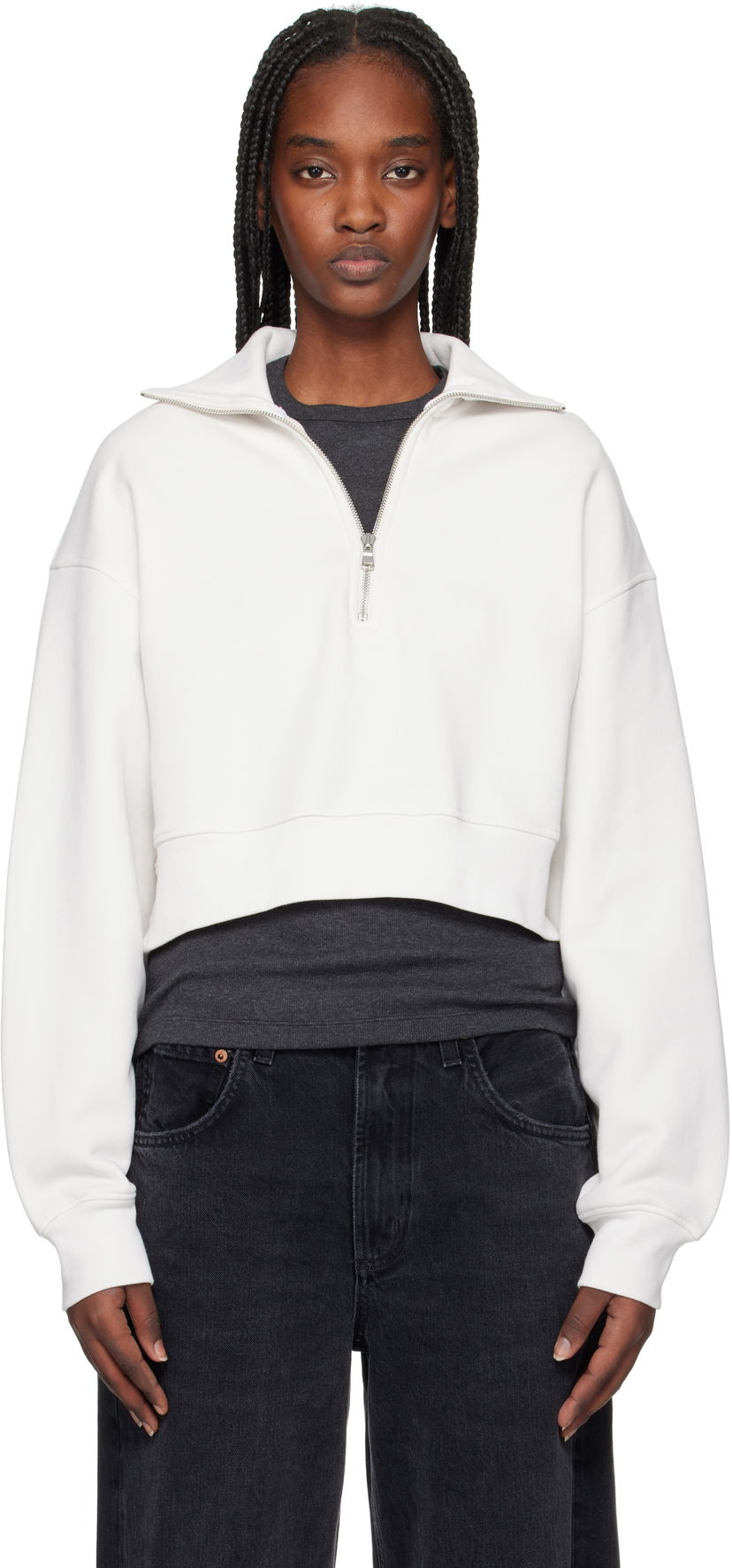 Dukserice AGOLDE AGOLDE Bethan Cropped Quarter Zip Sweatshirt Bijela | A7349-1697