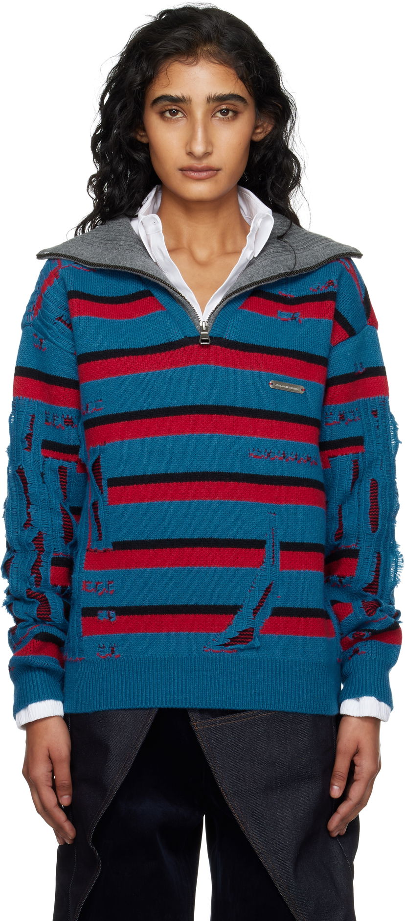 Džemper Andersson Bell Andersson Bell Stripe Jacquard Half Zip-Up Sweater Plava | atb1331m