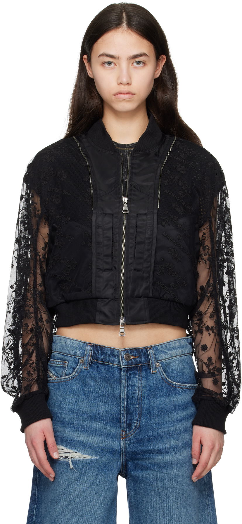 Bomber jakna Andersson Bell Andersson Bell Layered Logo Lace Short Bomber Jacket Crna | awa702w