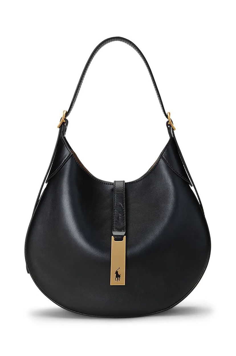 Ručna torbica Polo by Ralph Lauren Leather Hobo Bag Crna | 428944017