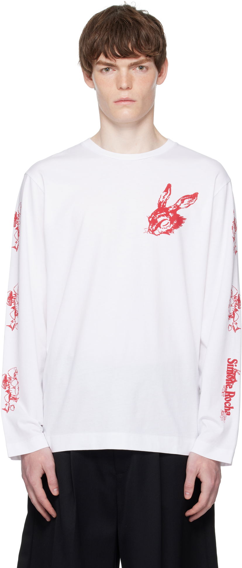 Majica kratkih rukava Simone Rocha Simone Rocha Tortoise & Hare Graphic Long Sleeve T-Shirt Bijela | 5194P51-M 0569