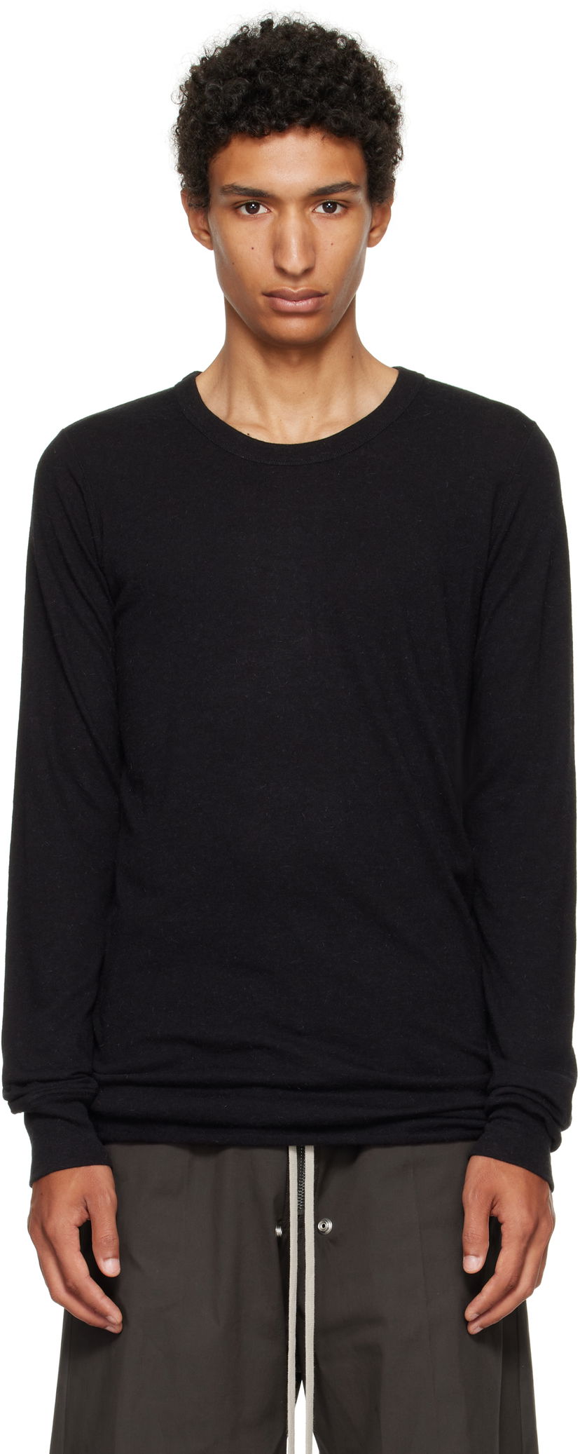 Majica kratkih rukava Rick Owens Concordians Basic Long Sleeve T-shirt Crna | RU02E1252 JR