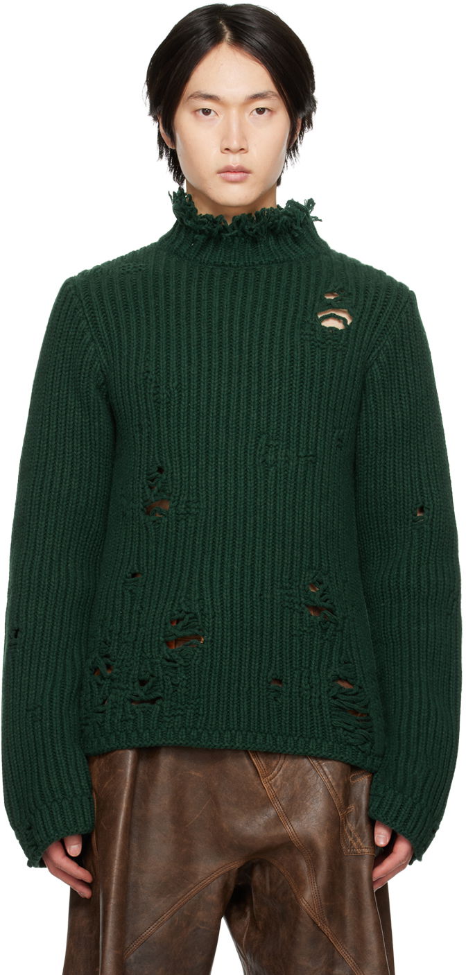 Džemper JW Anderson Green Distressed Turtleneck Zelena | KW0792-YN0248