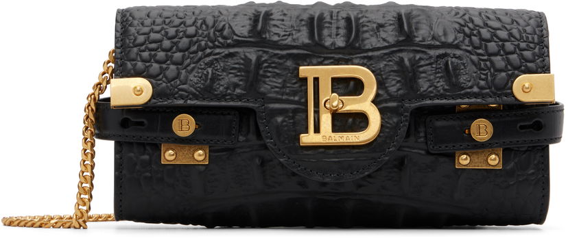 Torba za rame Balmain B-Buzz 23 Croc-Embossed Calfskin Chain Bag Crna | FN0LE596LOBC