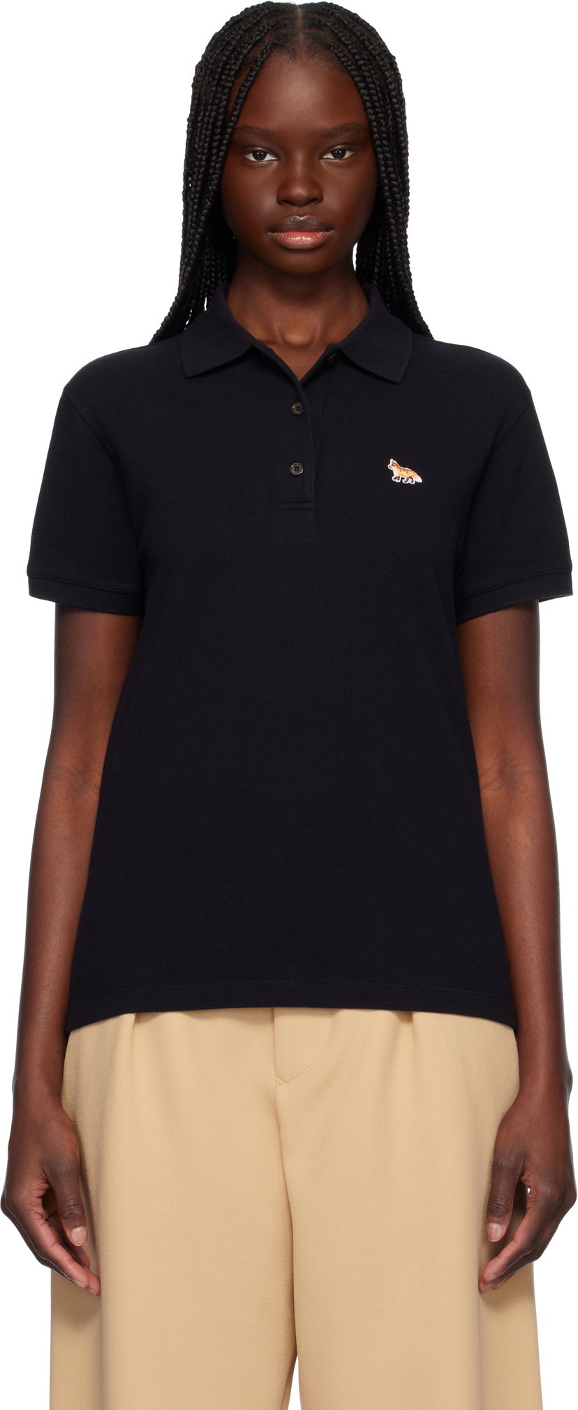Polo majica MAISON KITSUNÉ Maison Kitsuné Baby Fox Patch Regular Polo Crna | OW00207KJ7010