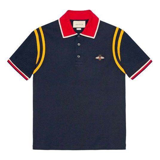 Polo majica Gucci Bee Embroidered Polo Shirt Plava | 500971-X9M37-4033