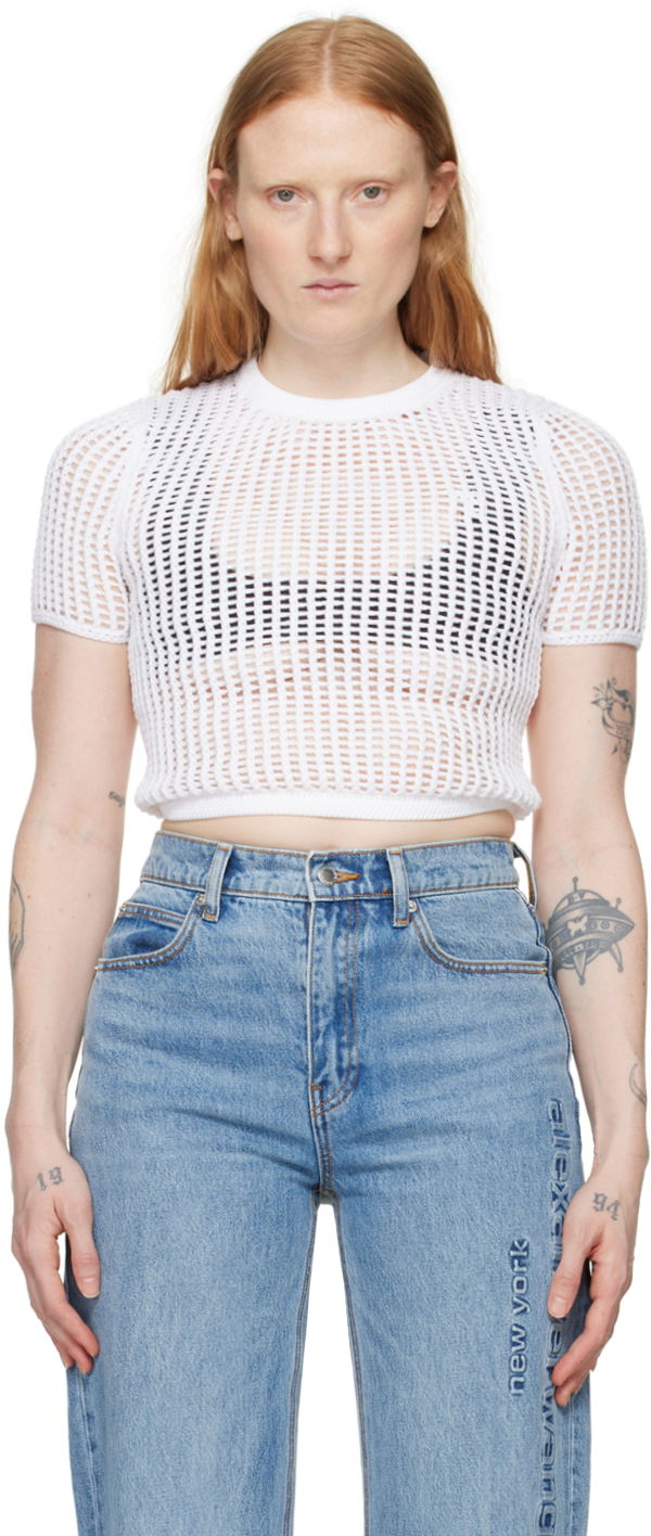 Crop top Alexander Wang Cropped T-Shirt Bijela | 4KC2241018