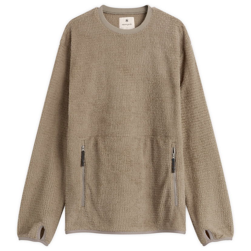 Dukserice Snow Peak Textured Thermo Control Crew Neck Pullover with Zippered Pockets and Thumbholes Bež | SW-25AU0050-GRY