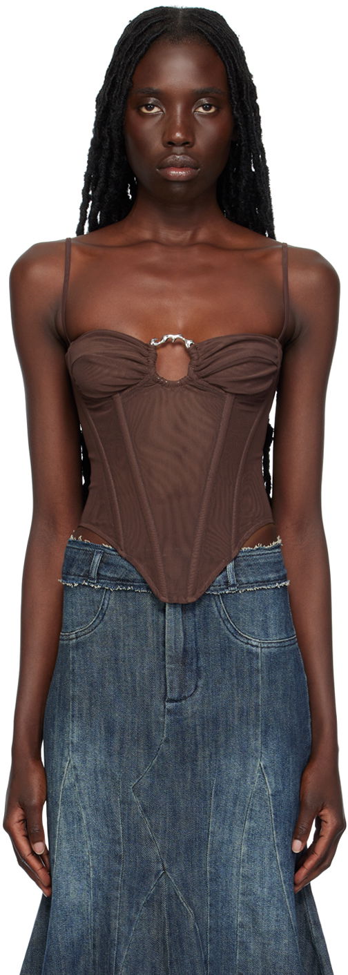 Majica bez rukava Miaou Miaou Hannah Jewett Edition Deia Corset Top Smeđa | 7069PM1UMB