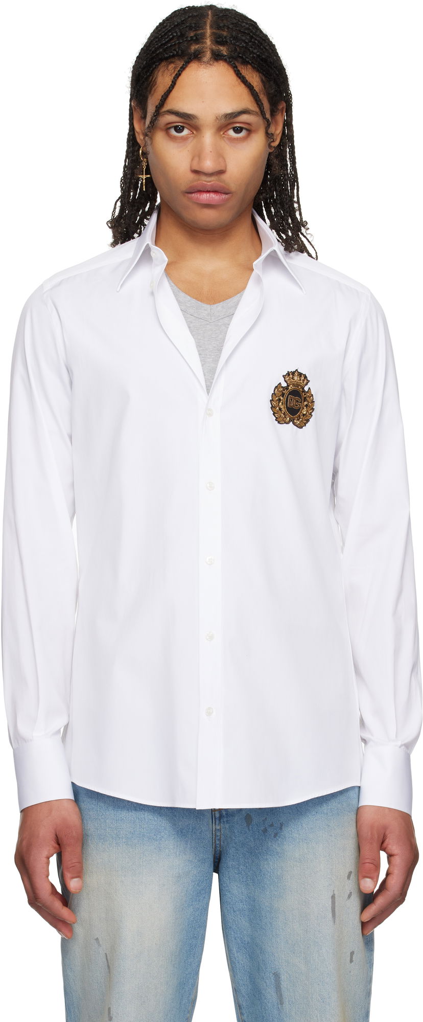 Košulja Dolce & Gabbana Dolce&Gabbana Heraldic Patch Cotton Shirt Bijela | G5ML1ZGI757