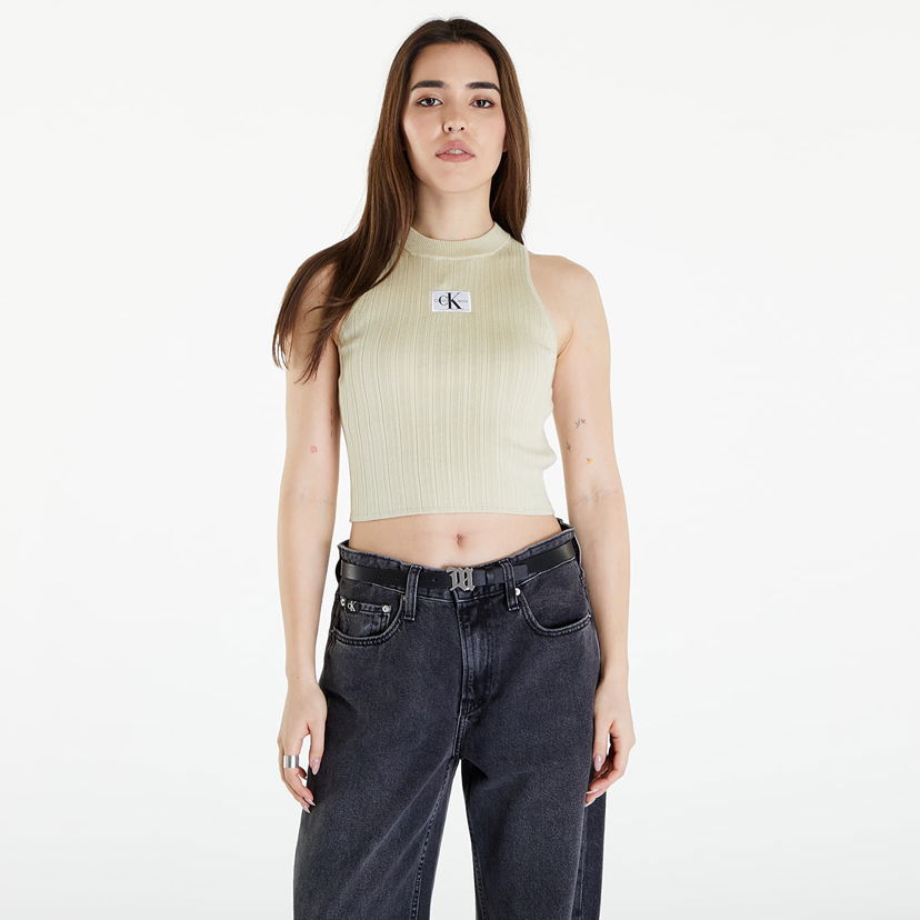 Majica bez rukava CALVIN KLEIN Woven Label SweaterTank Top Zelena | J20J223151 LFU