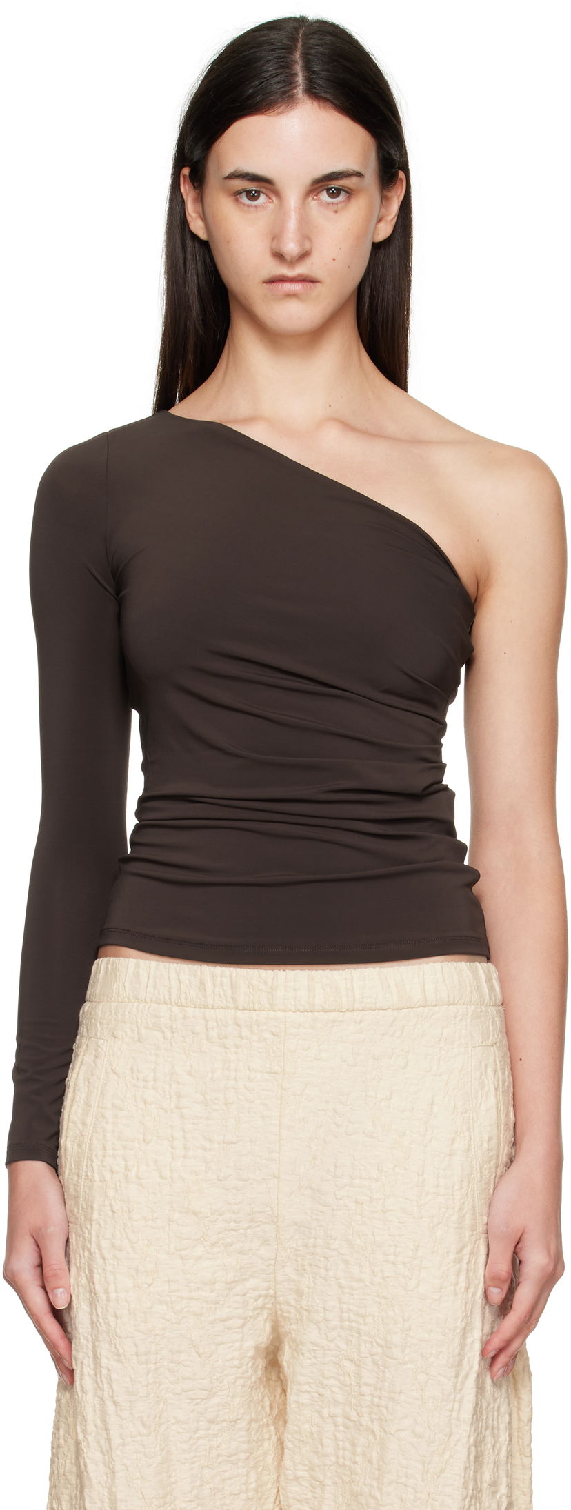 Majica bez rukava Max Mara Max Mara Spluga One-Shoulder Top Smeđa | 2511941012600