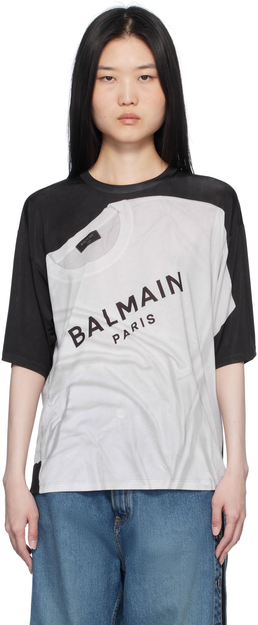Majica kratkih rukava Balmain Loose Fit Optical Illusion Print T-Shirt Crna | EF1EG110GE37