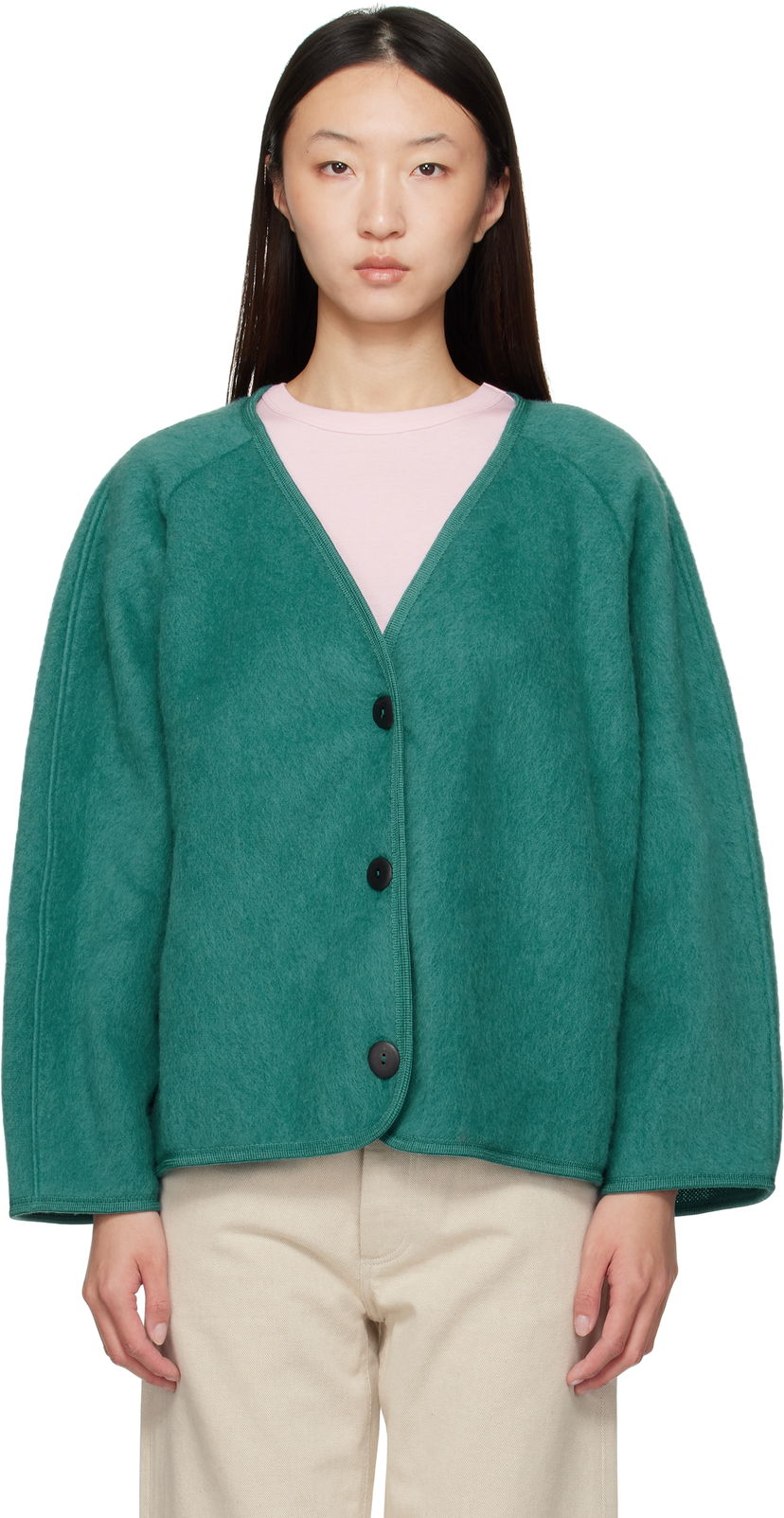 Jakna Baserange Fortu V-Neck Button-Up Cardigan Jacket Zelena | OUFJ-BW-AU25