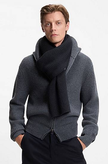 Šal BOSS BECKHAM x BOSS ribbed knit virgin wool and cashmere scarf Crna | 50552883, 1