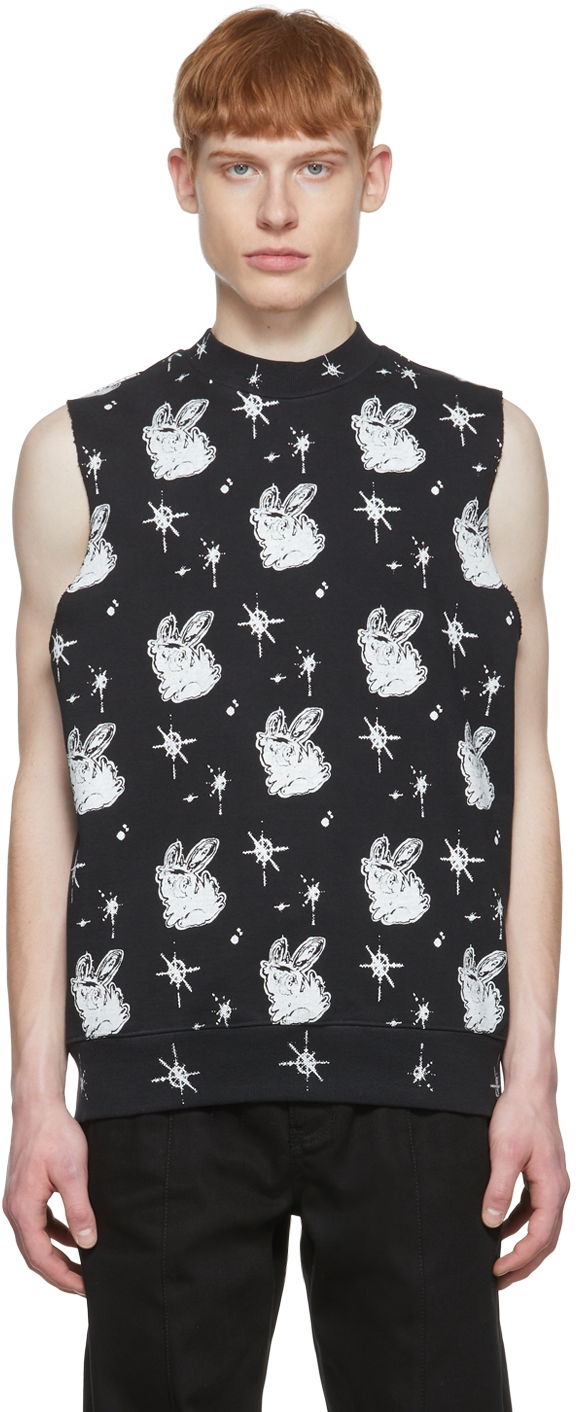 Majica bez rukava We11done We11done Cotton Graphic-Print Sleeveless T-Shirt Crna | WD-TV1-22-559-U-BK