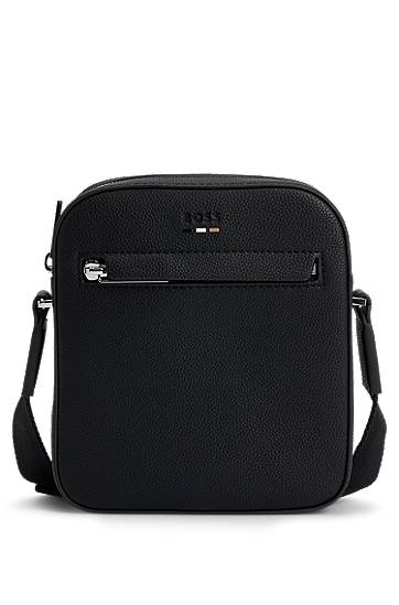 Torba za rame BOSS Grained Faux-Leather Reporter Bag Crna | 50536475