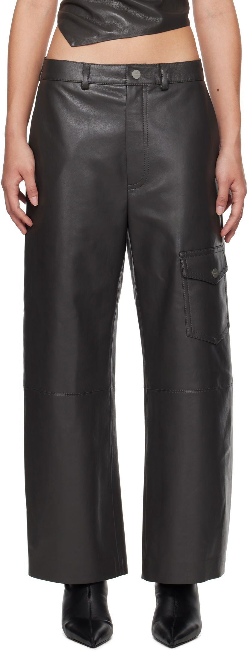 Cargo hlače Nanushka Regenerated Leather Wide Leg Pants Crna | NW24FWPA37869