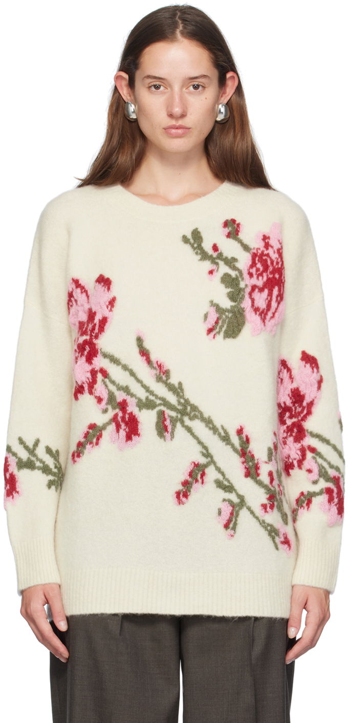 Džemper Blumarine Blumarine Jacquard Rose Crewneck Sweater Bijela | A422M490A