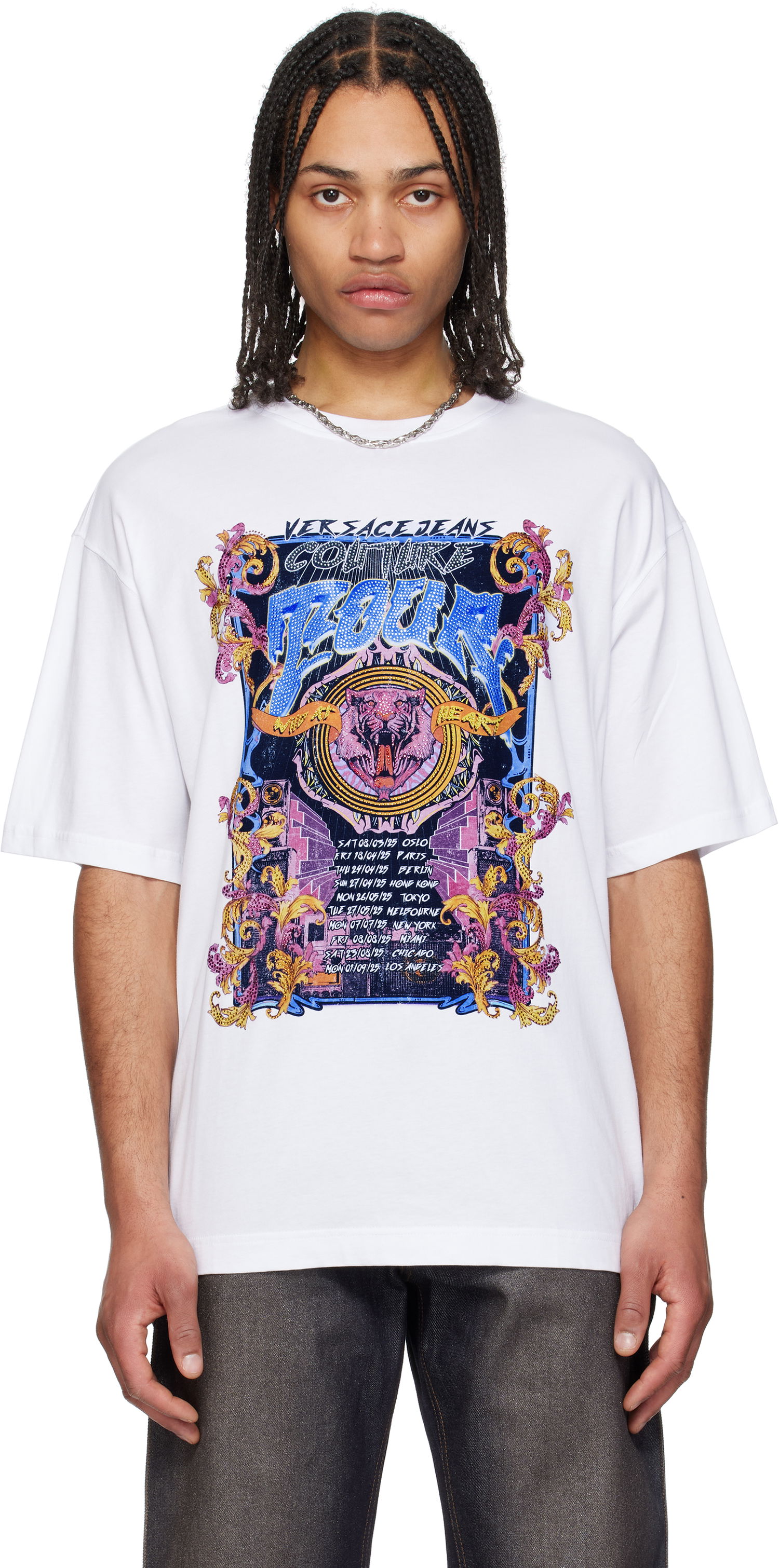 Majica kratkih rukava Versace Versace Jeans Couture Logo Tour Graphic T-Shirt Bijela | E78GAHC03_ECJ01C, 0