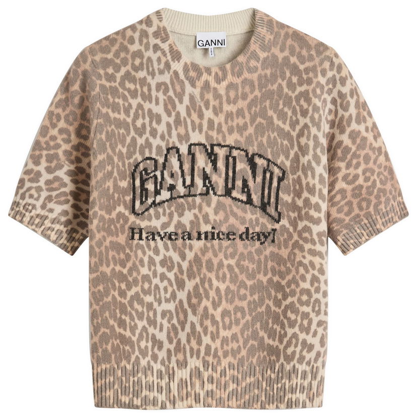 Majica kratkih rukava GANNI GANNI Graphic Wool Mix Printed T-Shirt, Size Large Bež | K2500-943