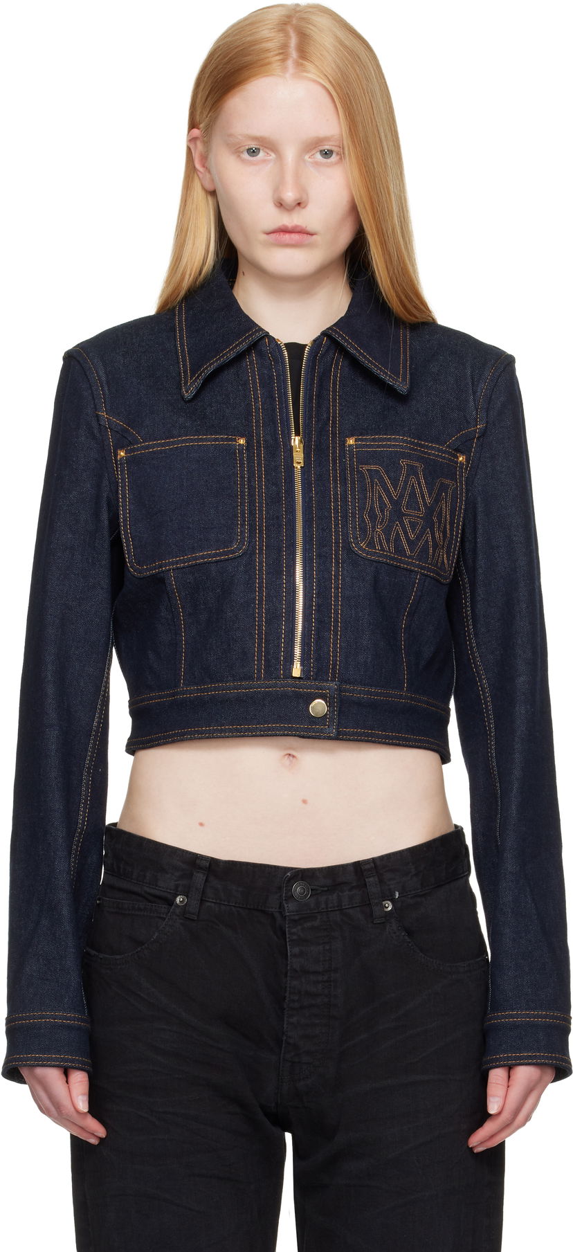 Jakna AMIRI AMIRI Zip Up Cropped Denim Jacket Plava | AWDNWJ1007