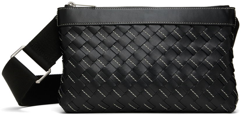 Torba za rame Bottega Veneta Convertible Intrecciato Leather Pouch Crna | 755933V3KI2