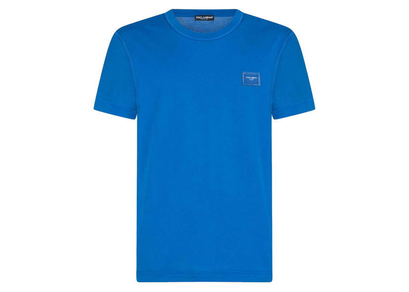 Majica kratkih rukava Dolce & Gabbana Cotton Logoed Plaque T-shirt Turquois Plava | G8KJ9TFU7EQB0322