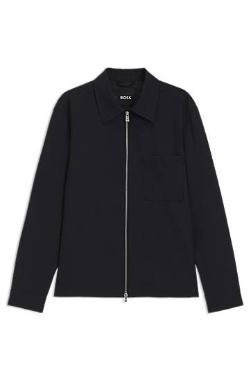 Jakna BOSS BOSS Melange Virgin Wool Relaxed-Fit Overshirt Crna | 50546339