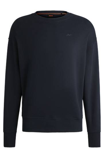 Džemper BOSS Slim-Fit Cotton-Terry Sweatshirt Tamnoplava | 50534821