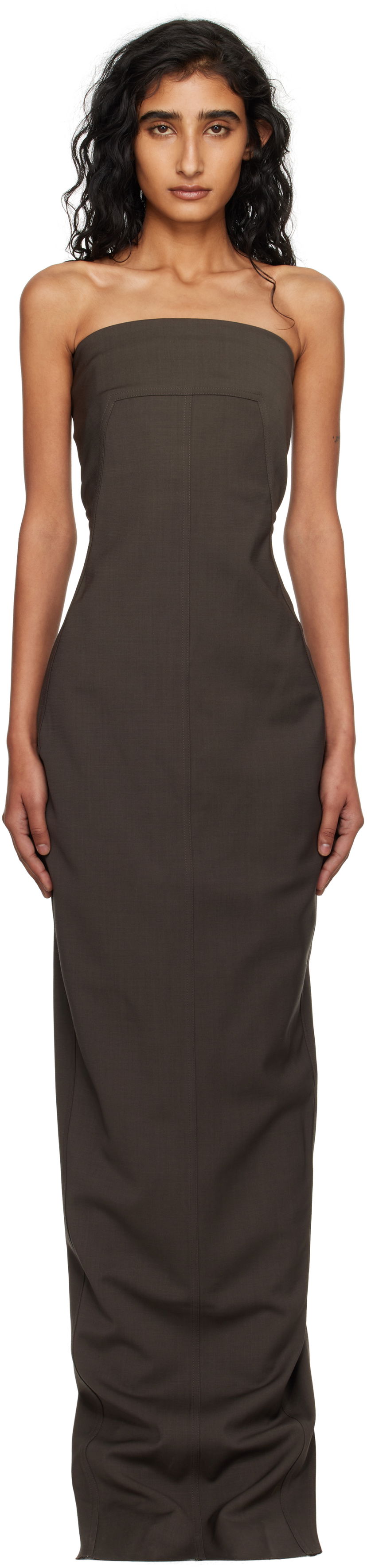 Haljina Rick Owens Rick Owens Concordians Bustier Maxi Dress Smeđa | RP02E4524 WST