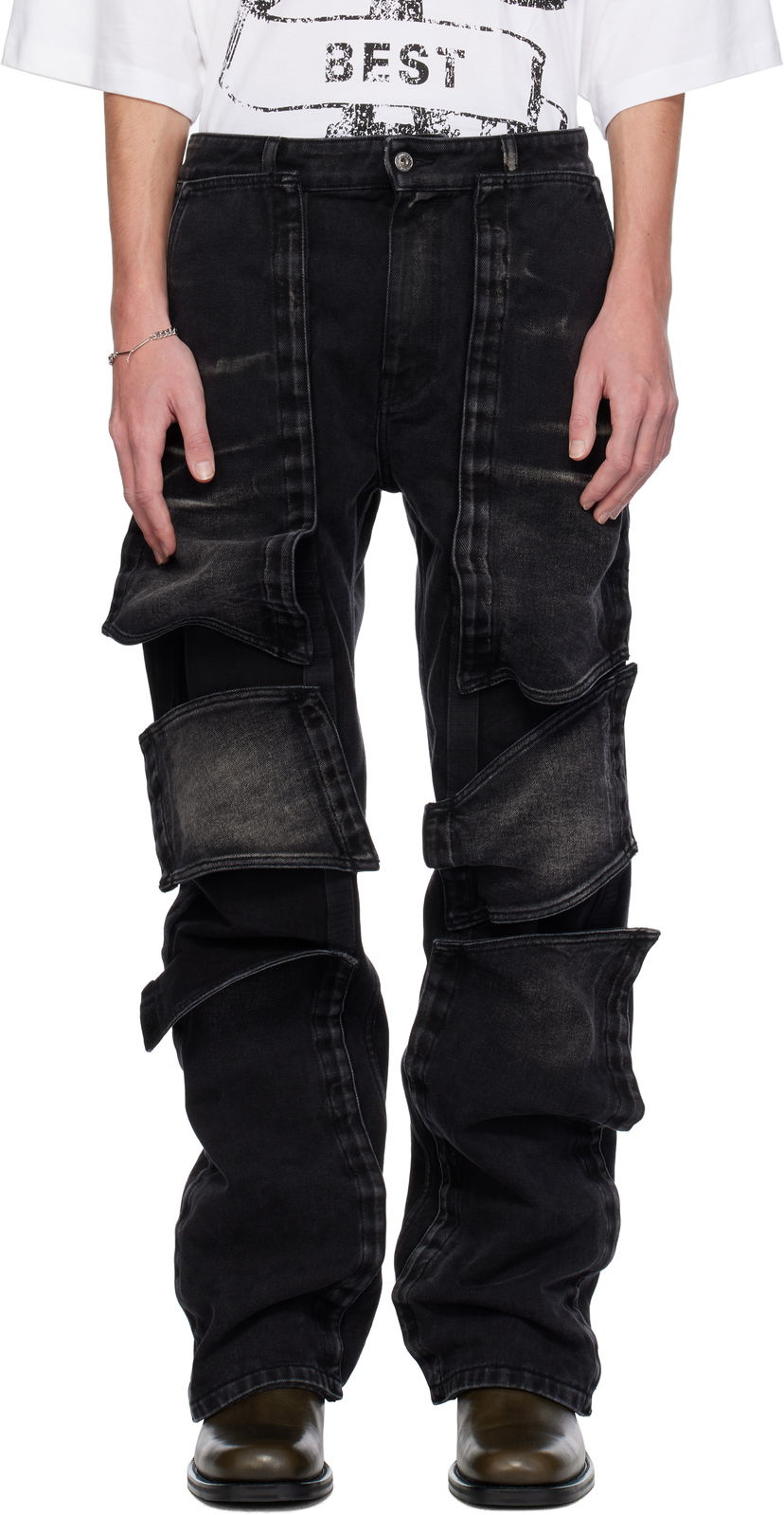 Cargo hlače Y/PROJECT Velcro Multi Panel Jeans Crna | 207PA020