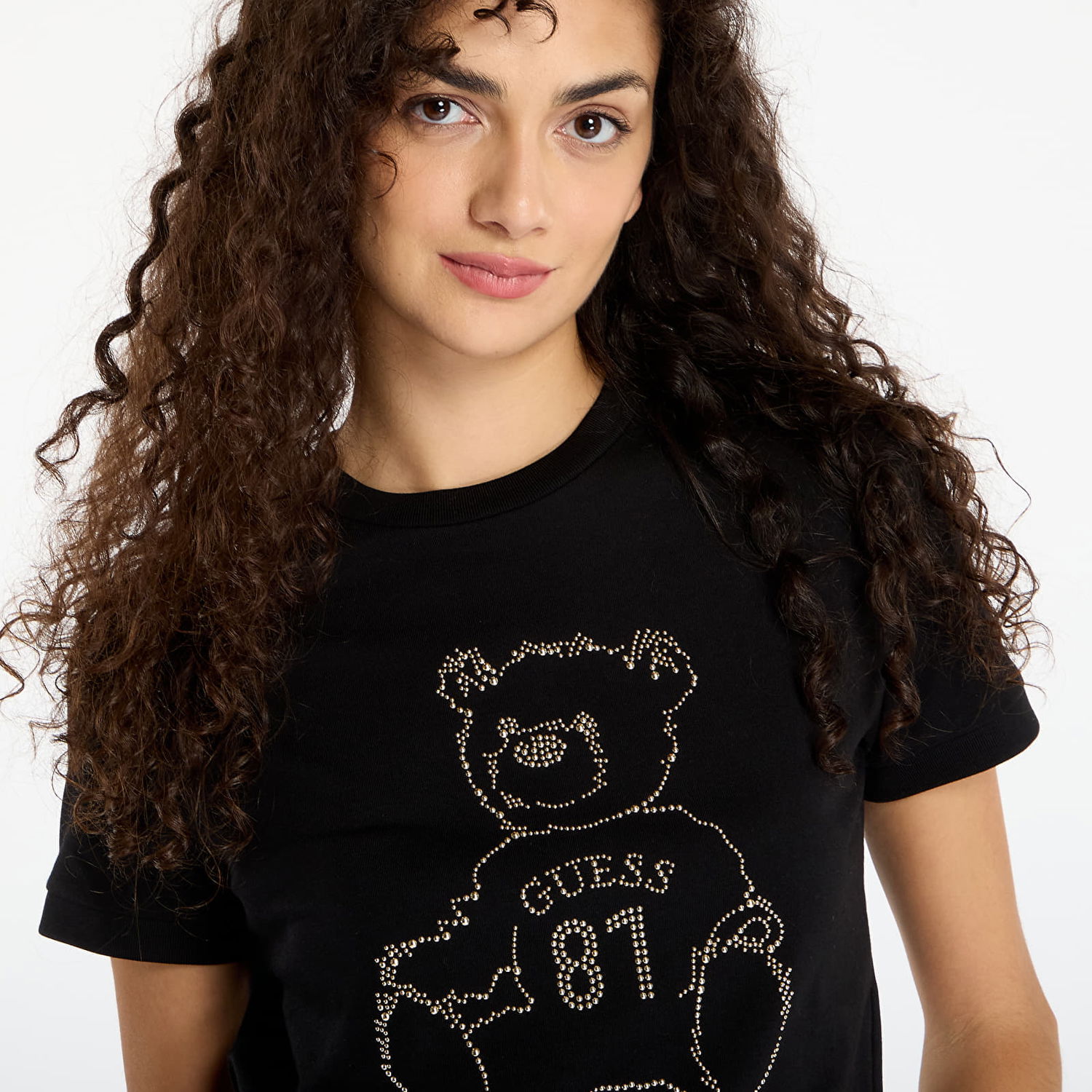 Majica kratkih rukava GUESS Short Sleeve Rhinestone Teddy Bear Unique Attitude T-Shirt Crna | V5BI16K8FQ4-JBLK, 1
