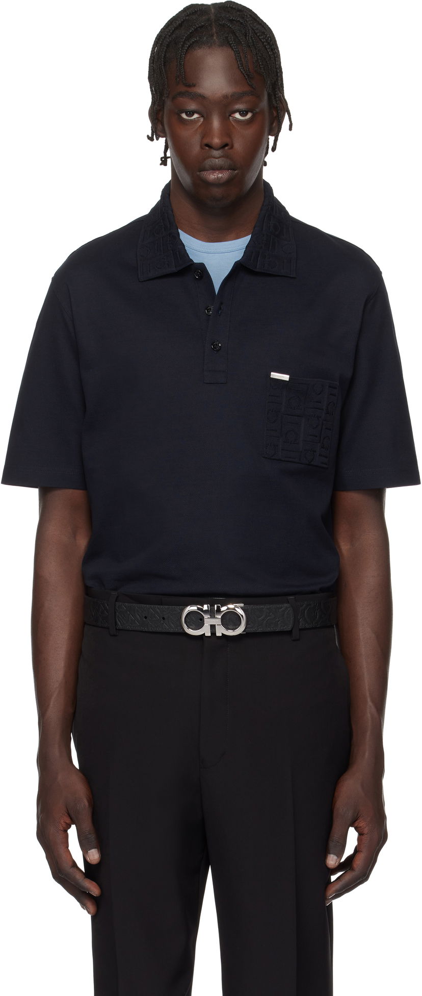 Polo majica FERRAGAMO Salvatore Ferragamo Jacquard Pocket Polo Tamnoplava | 781014