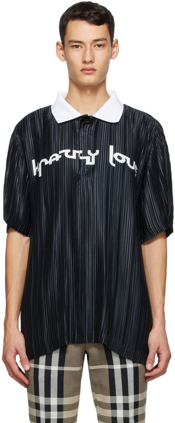 Polo majica Burberry Burberry 'Crazy Love' Pleated Polo Crna | 4565874