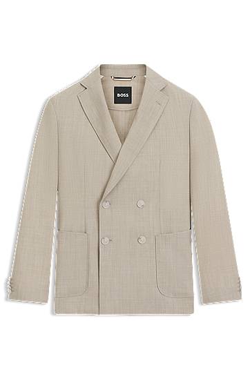 Jakna BOSS BOSS Double-Breasted Micro-Patterned Virgin Wool Blazer Bež | 50553881
