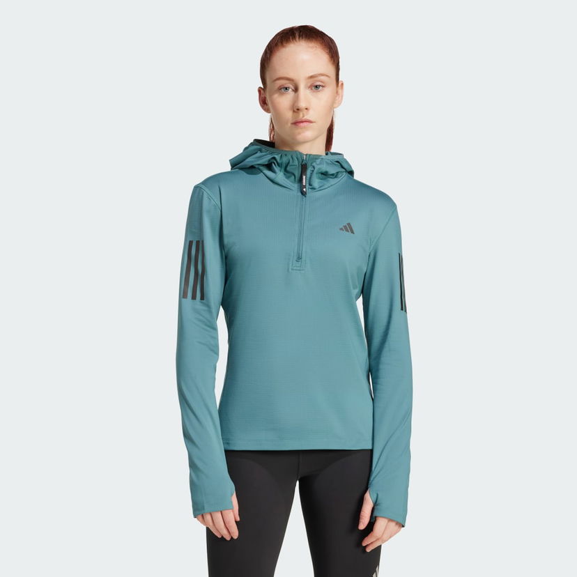 Dukserice adidas Performance Own The Run Winterized Hooded Running Top Tirkiz | JW9651