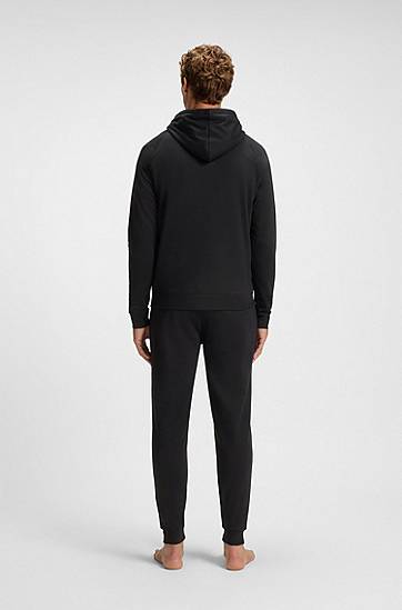 Dukserice BOSS Cotton-terry Full-Zip Hoodie with Logo Stripe Crna | 50550571, 1