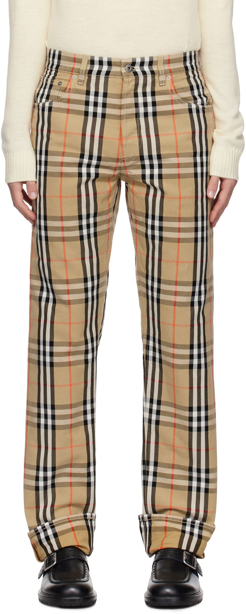 Hlače Burberry Check Trousers Bež | 8096639