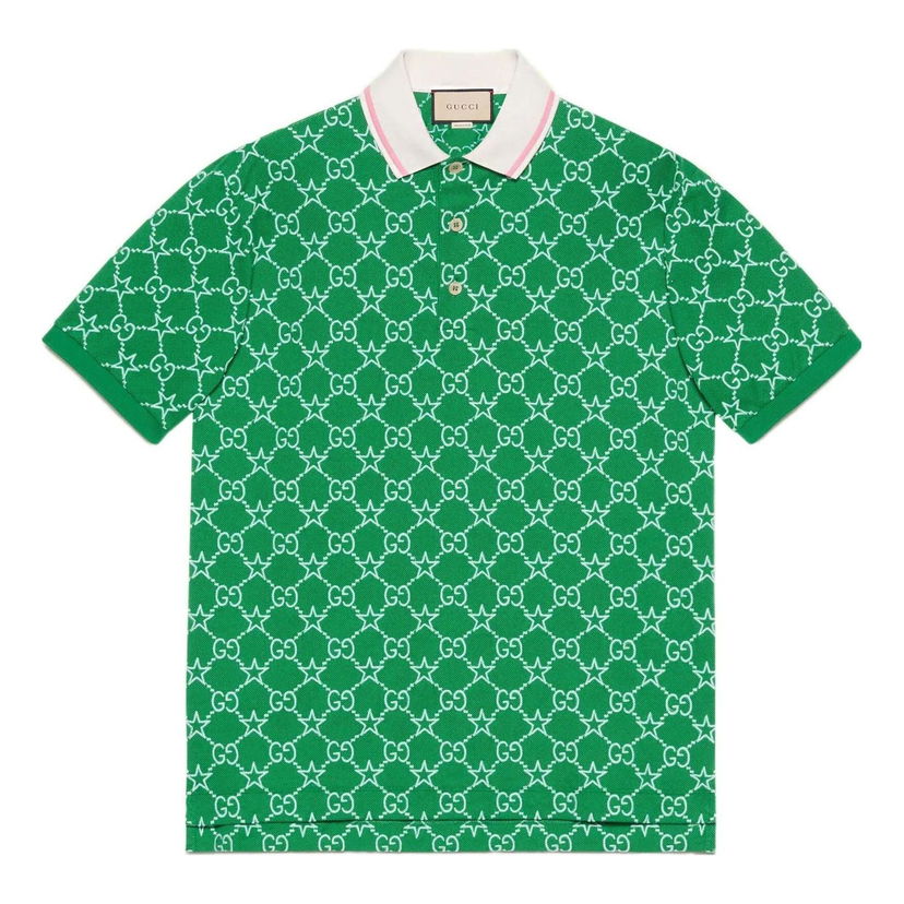 Polo majica Gucci Stretch Cotton Polo With All-Over Logo Print Zelena | 696071-XJEE9-3129