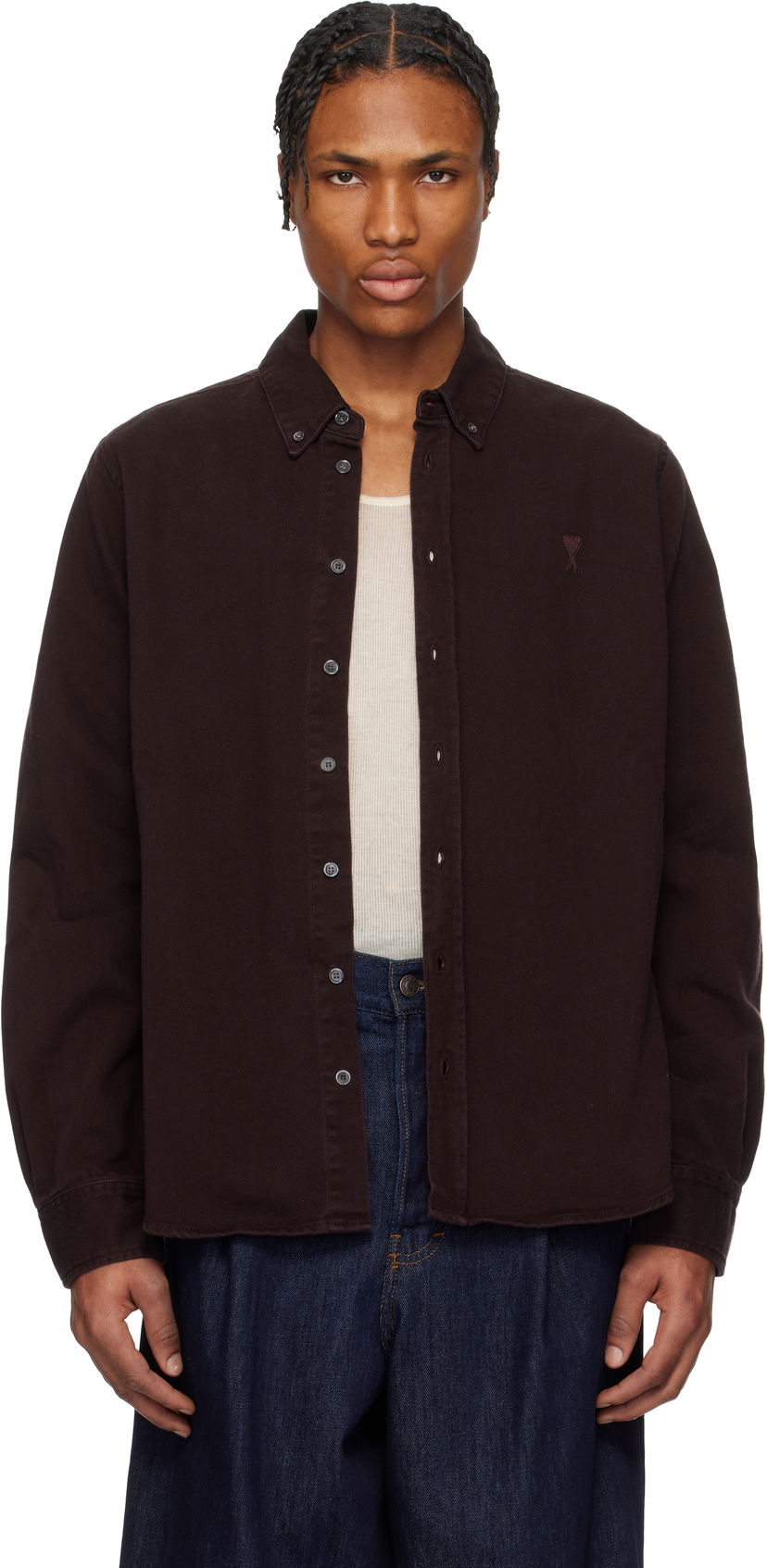 Košulja AMI AMI Cotton Button-Down Ami de Coeur Shirt Tamnocrvena | USH060.DE0054